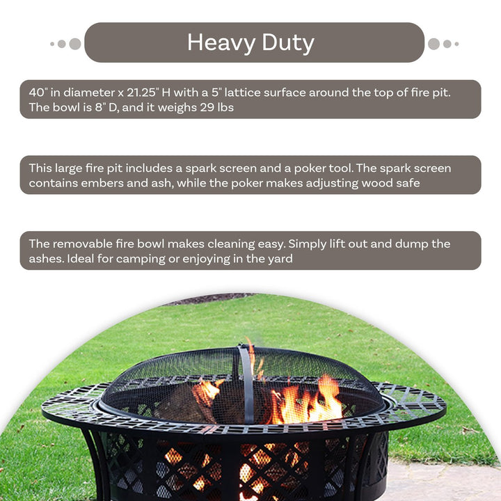 Sunnydaze 40 in Diamond Weave Steel Fire Pit with Spark Screen and Poker Image 4