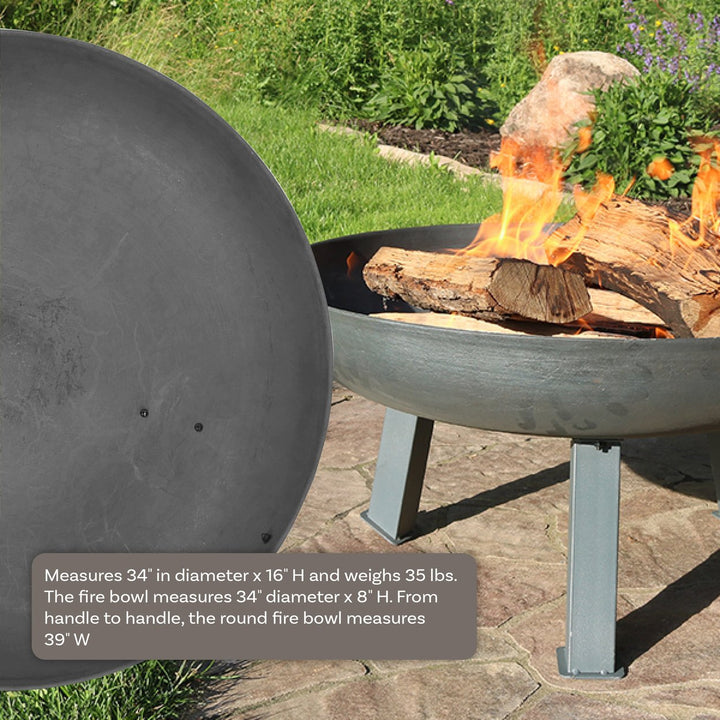 Sunnydaze 34 in Rustic Cast Iron Fire Pit Bowl with Stand - Steel Image 3