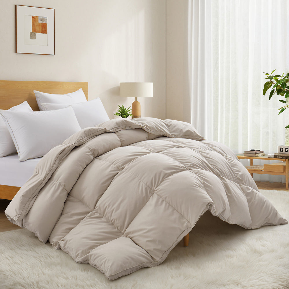 Goose Feather Down Fiber Comforter - Ultra Warmth Winter Duvet Insert - Hotel Luxury Bedding Comforter Heavy Weight Image 2