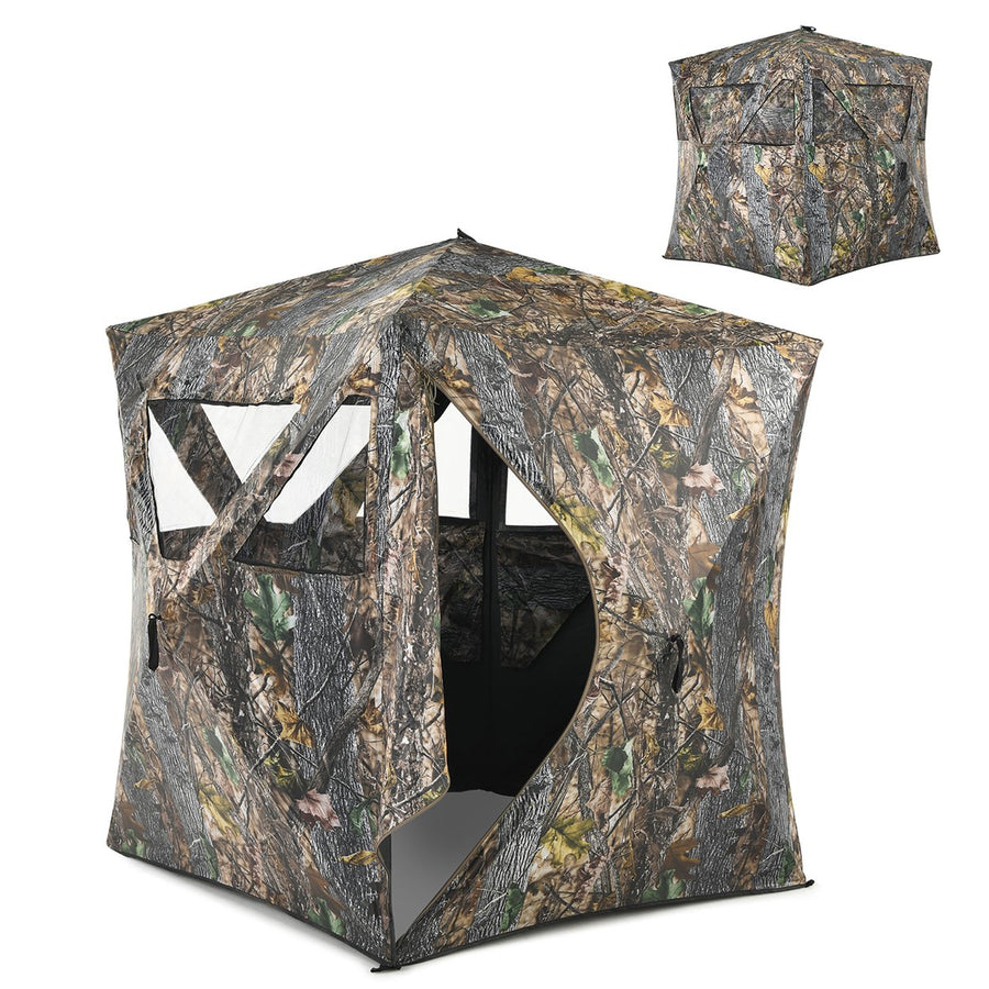 3 Person Portable Hunting Blind Pop-Up Ground Blind w/Tie-downs and Carrying Bag Image 1