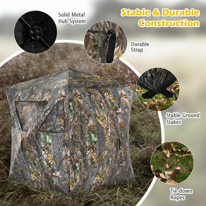 3 Person Portable Hunting Blind Pop-Up Ground Blind w/Tie-downs and Carrying Bag Image 4