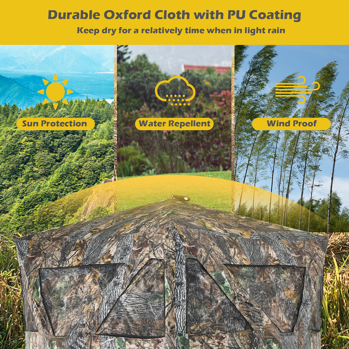 3 Person Portable Hunting Blind Pop-Up Ground Blind w/Tie-downs and Carrying Bag Image 5