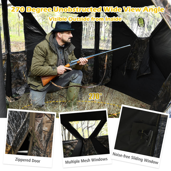 3 Person Portable Hunting Blind Pop-Up Ground Blind w/Tie-downs and Carrying Bag Image 6