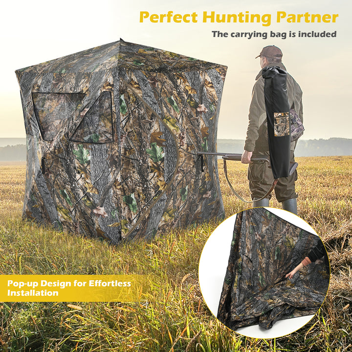 3 Person Portable Hunting Blind Pop-Up Ground Blind w/Tie-downs and Carrying Bag Image 7