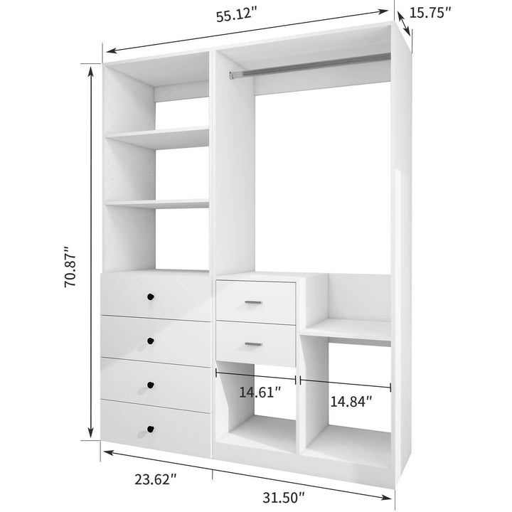 Closet System, Closet Shelving System with 6 Drawers, Modern Closet Organizer System with Hanging Rod, Closet Organizers Image 2