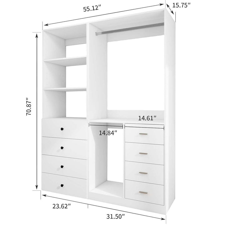 Closet Organizer System, Wooden Closet Shelving System with 8 Drawers, Walk in Closet with Hanging Rail, Closet Image 2