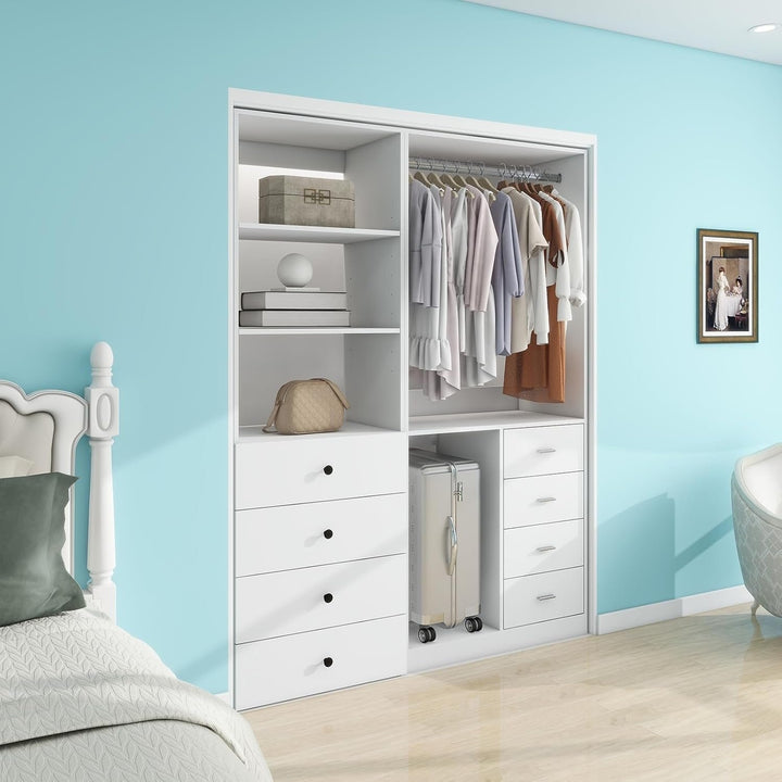 Closet Organizer System, Wooden Closet Shelving System with 8 Drawers, Walk in Closet with Hanging Rail, Closet Image 3