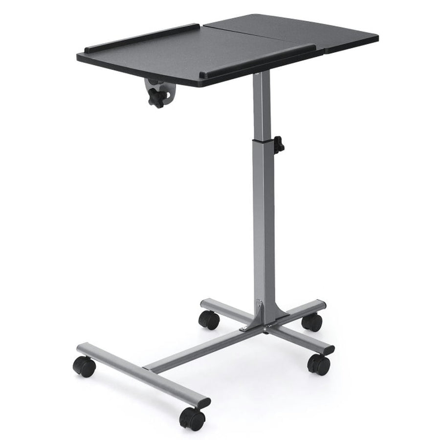 Hommoo Overbed Table,Tray Table,Standing Desk,Adjustable Angle Height Rolling Laptop Table-Black Image 1