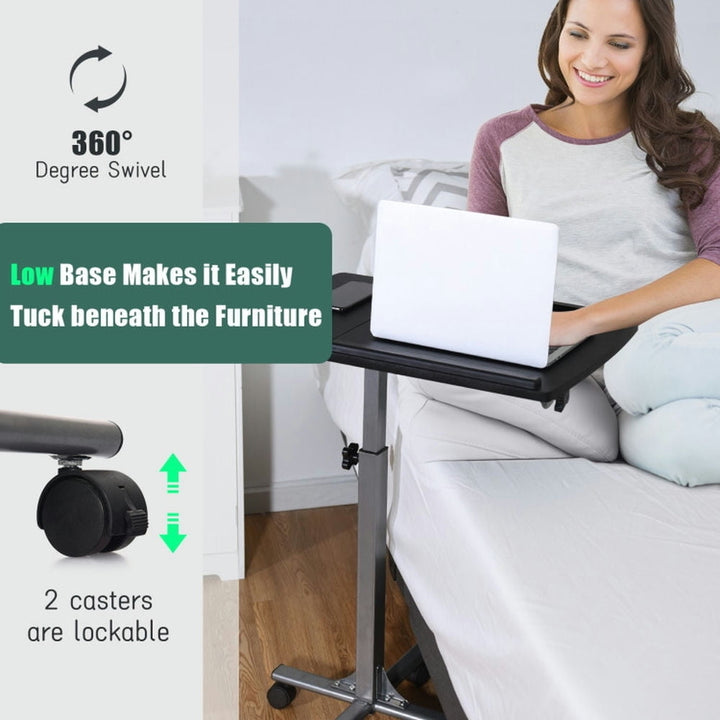 Hommoo Overbed Table,Tray Table,Standing Desk,Adjustable Angle Height Rolling Laptop Table-Black Image 2