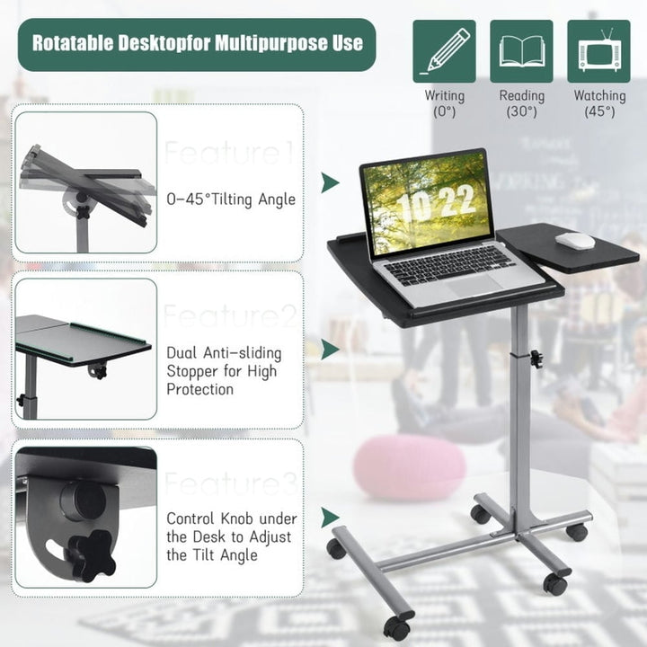 Hommoo Overbed Table,Tray Table,Standing Desk,Adjustable Angle Height Rolling Laptop Table-Black Image 5