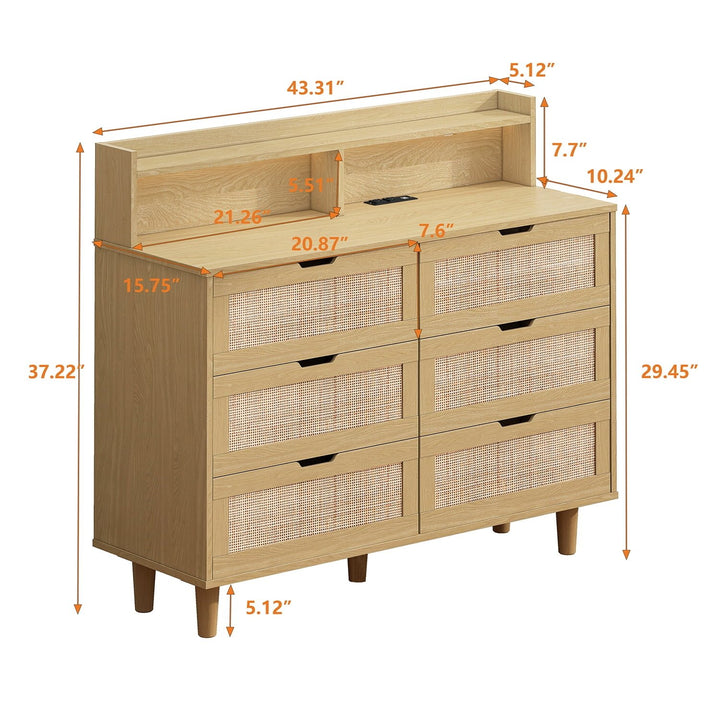 Hommoo Modern 6 Wide Drawer Long Dresser Chest of Drawers Wooden Dresser for Bedroom Brown Image 5