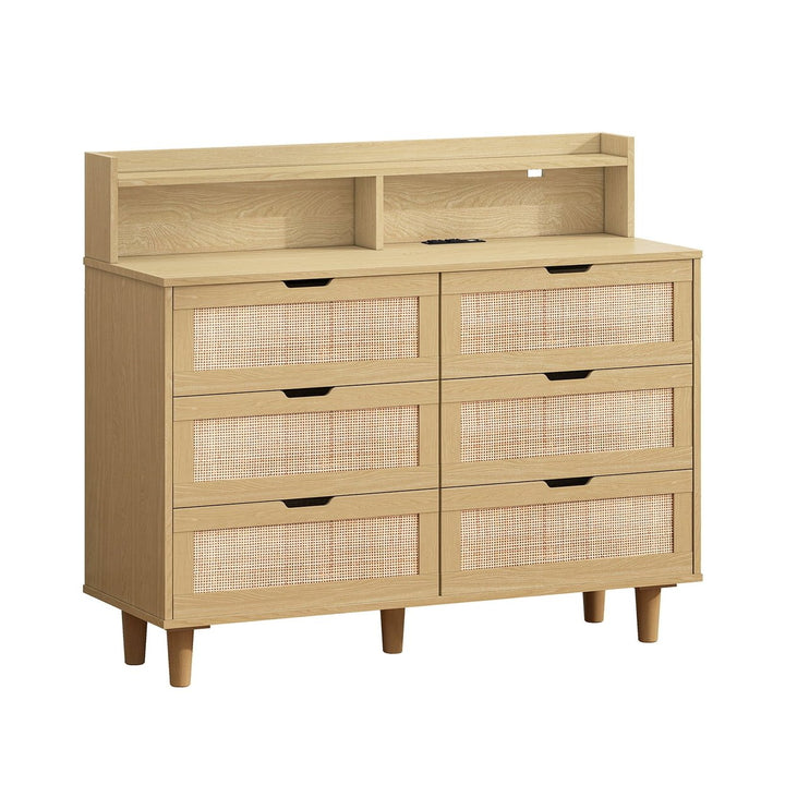 Hommoo Modern 6 Wide Drawer Long Dresser Chest of Drawers Wooden Dresser for Bedroom Brown Image 7