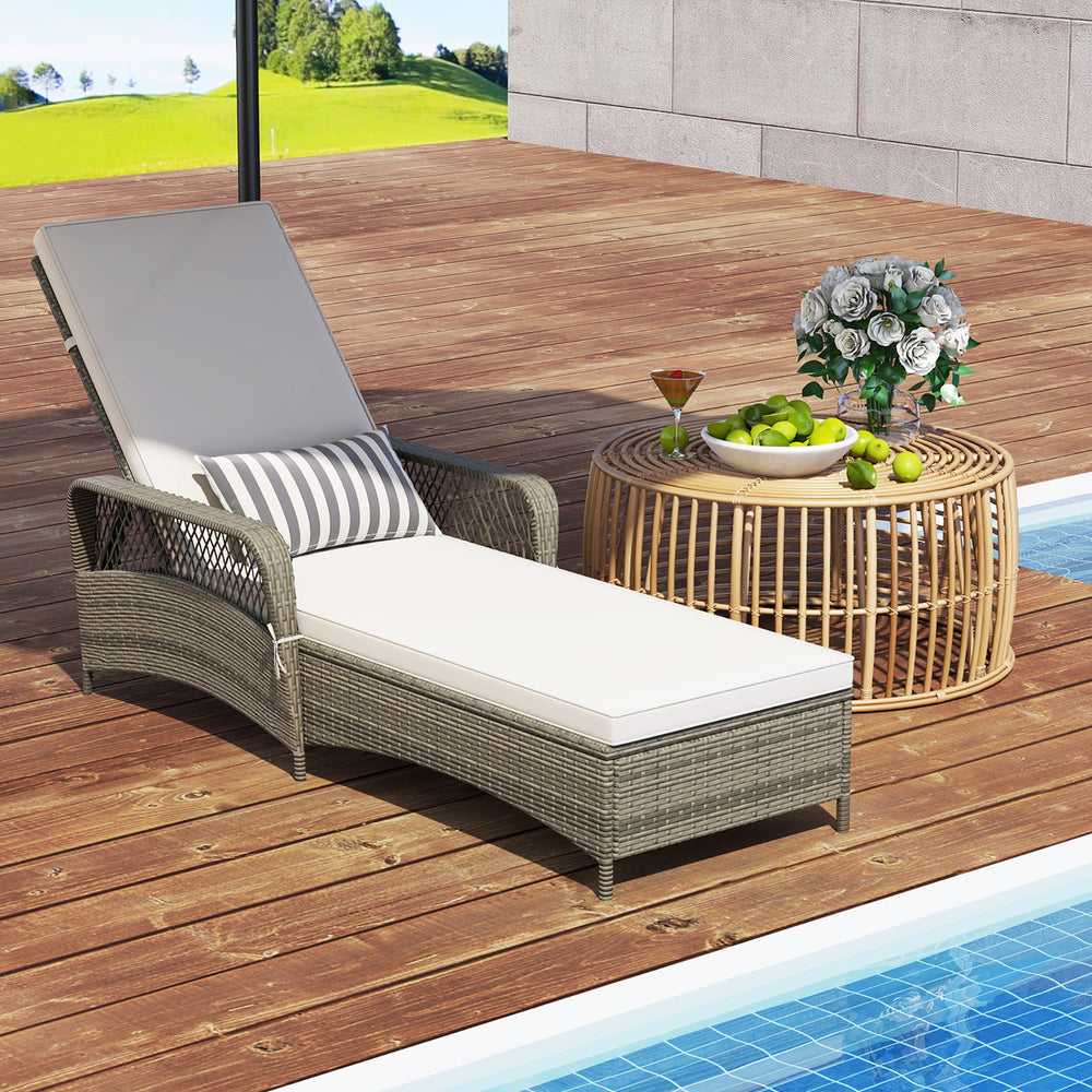 PE Wicker Chaise Lounge Chair 6-Position Adjustable Patio Recliner w/ Soft Cushions Image 2