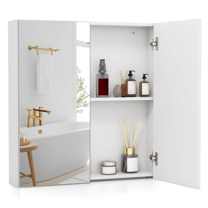 Bathroom Cabinet Medicine Cabinet Wall Mount Double Door with Shelf and Mirror Image 1