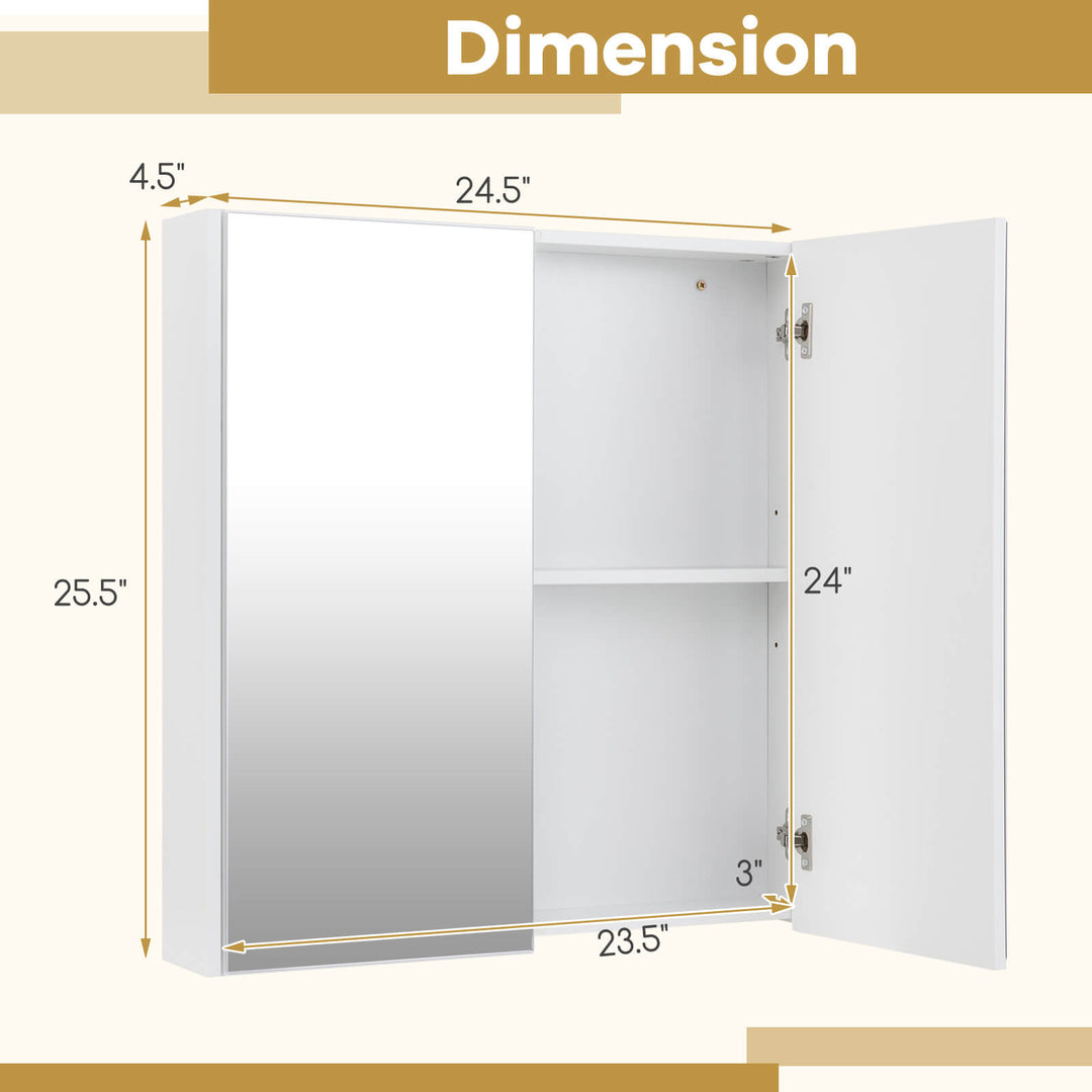 Bathroom Cabinet Medicine Cabinet Wall Mount Double Door with Shelf and Mirror Image 3