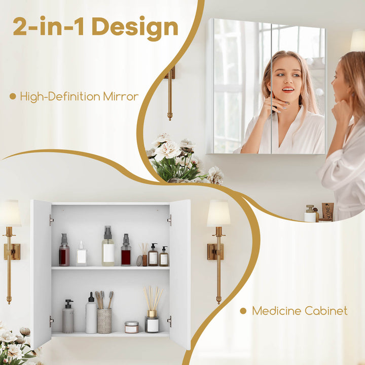 Bathroom Cabinet Medicine Cabinet Wall Mount Double Door with Shelf and Mirror Image 7