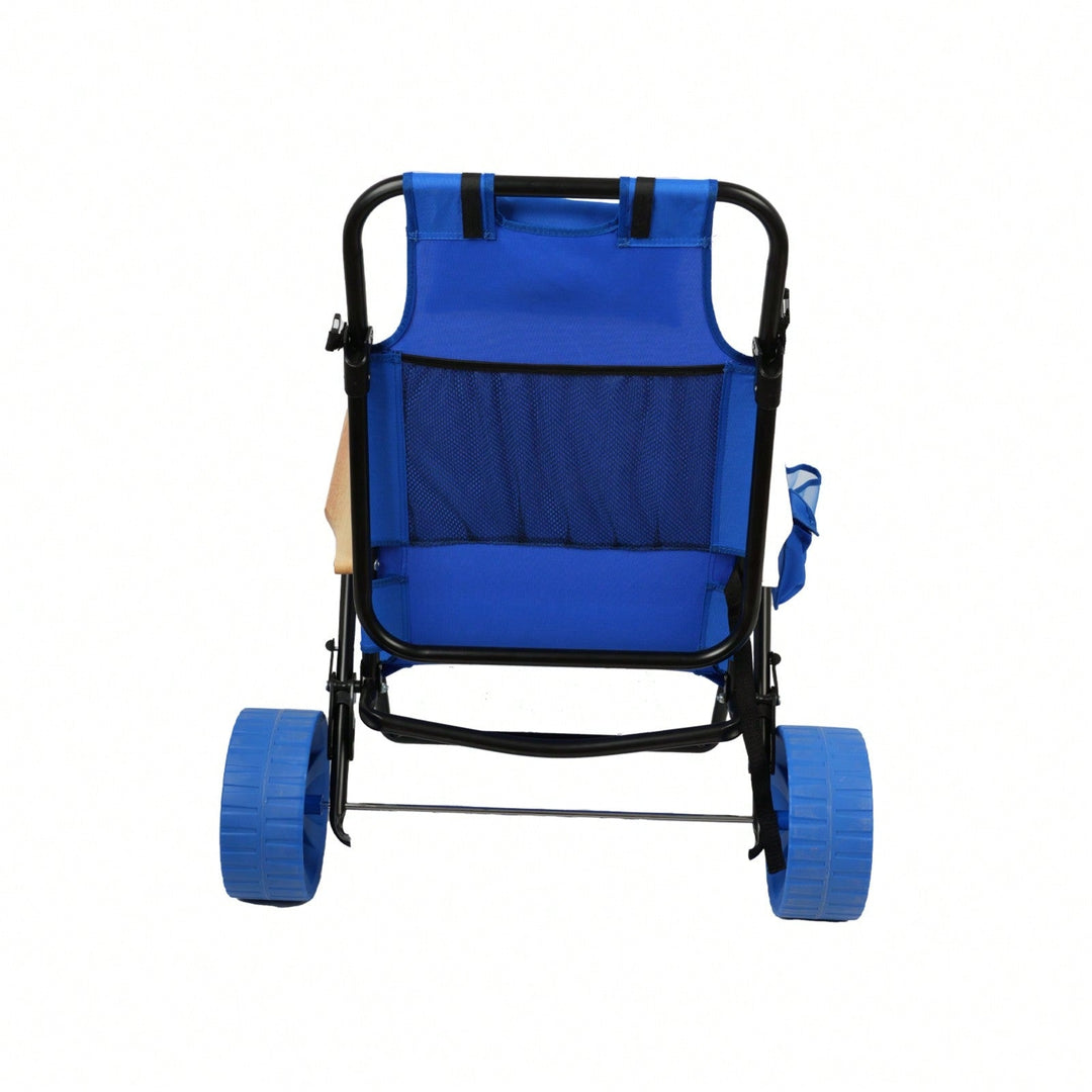 2 In 1 Foldable Beach Lounge Chair With Integrated Wagon Pull Cart Perfect For Backyard Pool Or Picnic Image 6