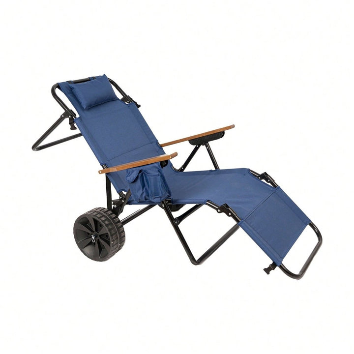 2 In 1 Foldable Beach Lounge Chair With Integrated Wagon Pull Cart Perfect For Backyard Pool Or Picnic Image 7