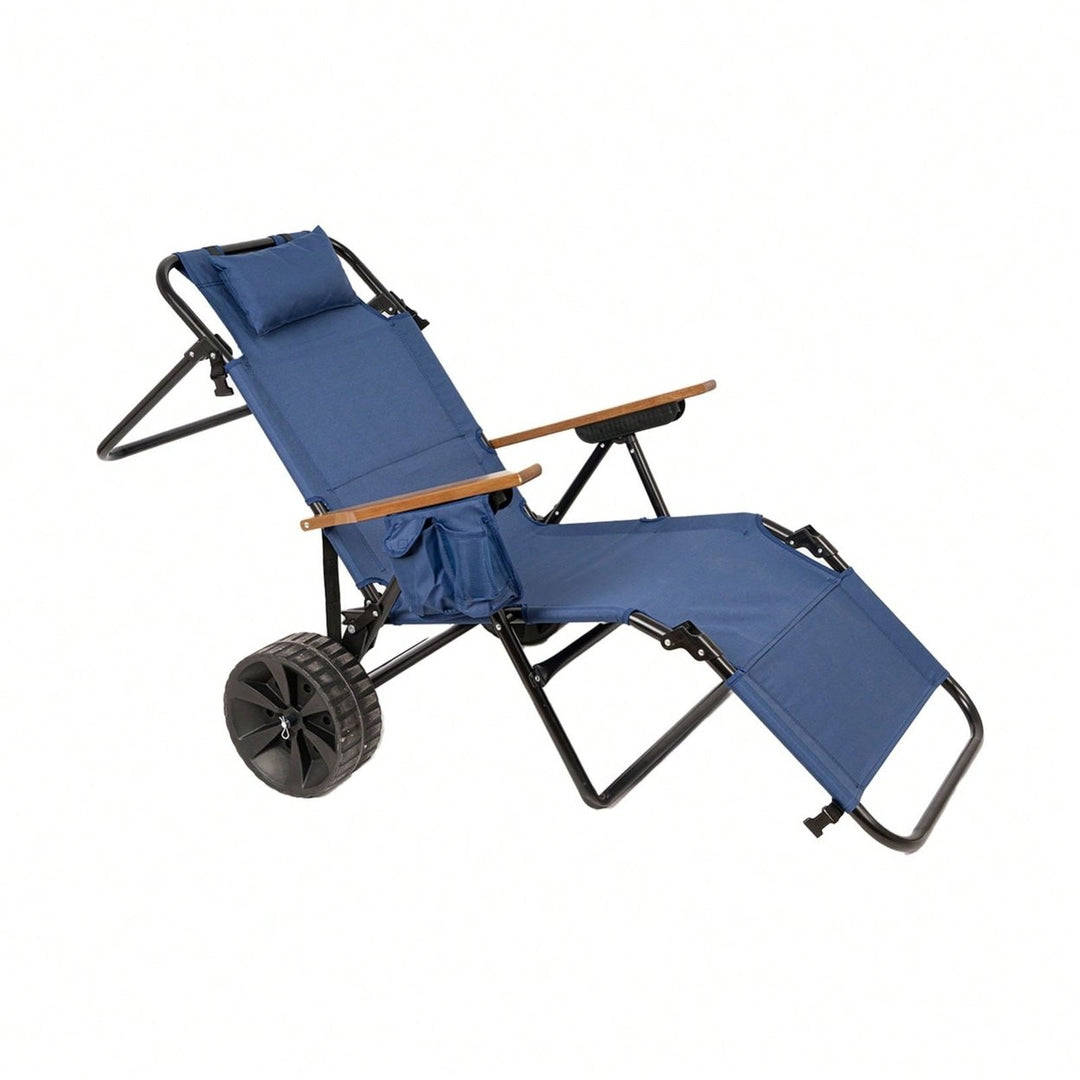 2 In 1 Foldable Beach Lounge Chair With Integrated Wagon Pull Cart Perfect For Backyard Pool Or Picnic Image 1