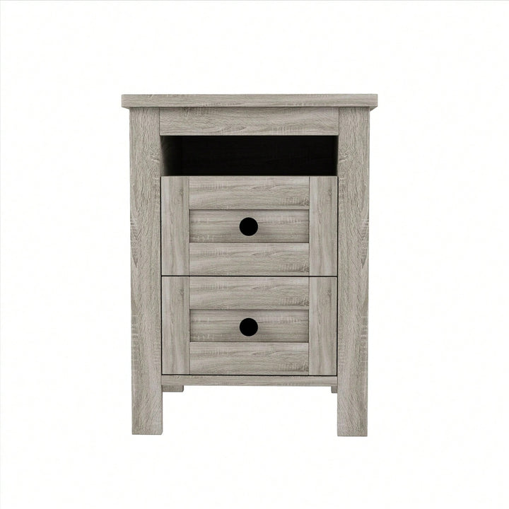 2-Drawer Farmhouse Wooden Nightstand With Well-Proportioned Design And Sleek Lines, Wood Side Table With Storage Cabinet Image 1