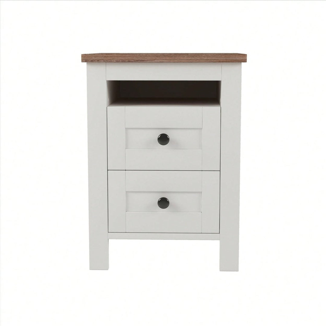 2-Drawer Farmhouse Wooden Nightstand With Well-Proportioned Design And Sleek Lines, Wood Side Table With Storage Cabinet Image 2