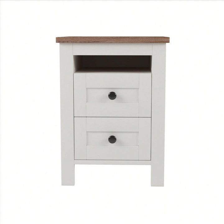 2-Drawer Farmhouse Wooden Nightstand With Well-Proportioned Design And Sleek Lines, Wood Side Table With Storage Cabinet Image 2