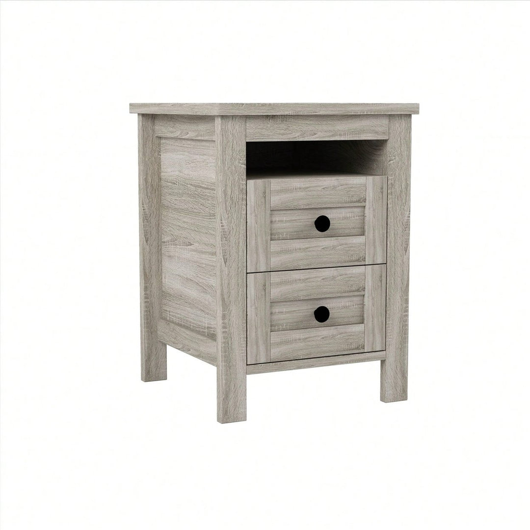 2-Drawer Farmhouse Wooden Nightstand With Well-Proportioned Design And Sleek Lines, Wood Side Table With Storage Cabinet Image 3