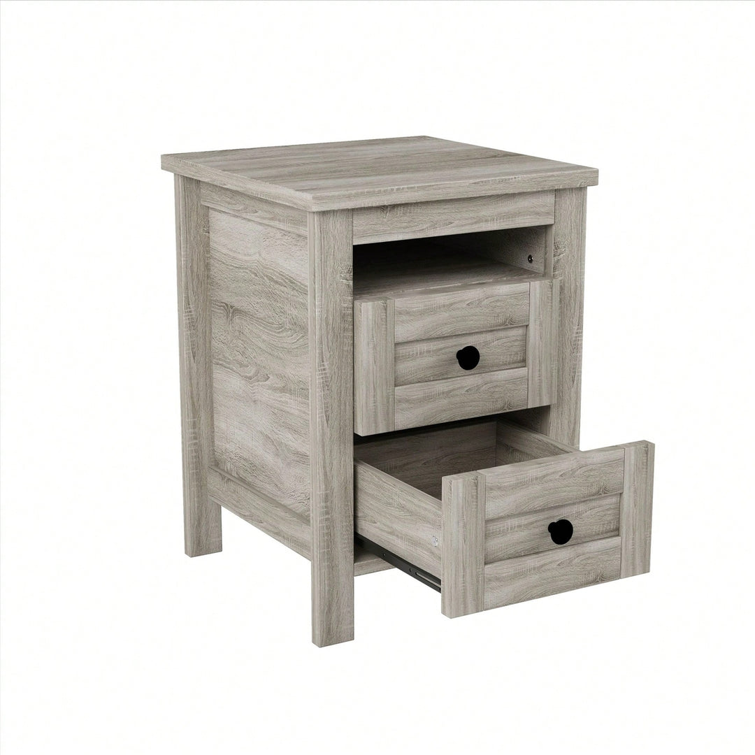 2-Drawer Farmhouse Wooden Nightstand With Well-Proportioned Design And Sleek Lines, Wood Side Table With Storage Cabinet Image 4