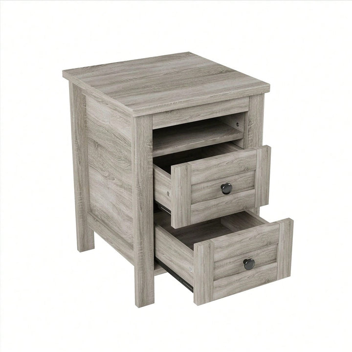 2-Drawer Farmhouse Wooden Nightstand With Well-Proportioned Design And Sleek Lines, Wood Side Table With Storage Cabinet Image 5