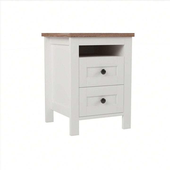 2-Drawer Farmhouse Wooden Nightstand With Well-Proportioned Design And Sleek Lines, Wood Side Table With Storage Cabinet Image 10