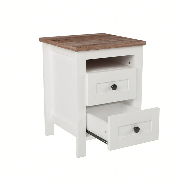 2-Drawer Farmhouse Wooden Nightstand With Well-Proportioned Design And Sleek Lines, Wood Side Table With Storage Cabinet Image 11