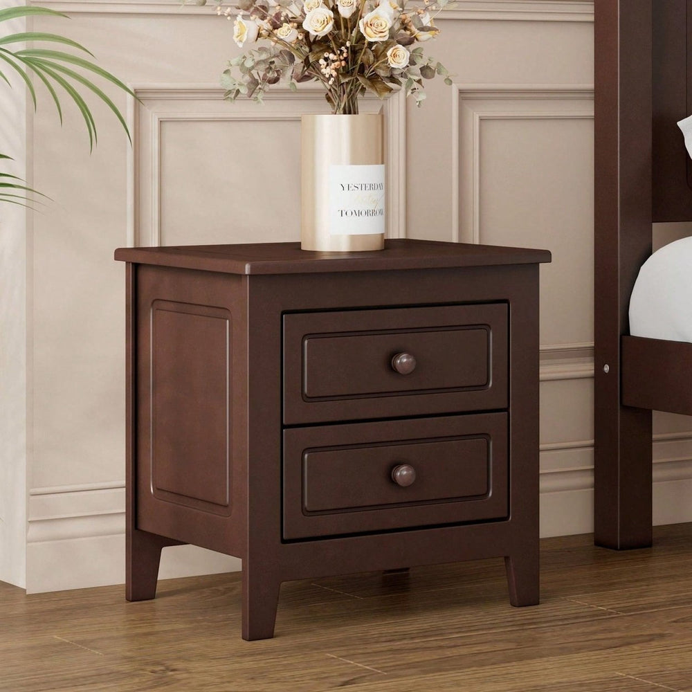 2-Drawer Nightstand For Bedroom, Mid Century Retro Bedside Table With Classic Design Image 2