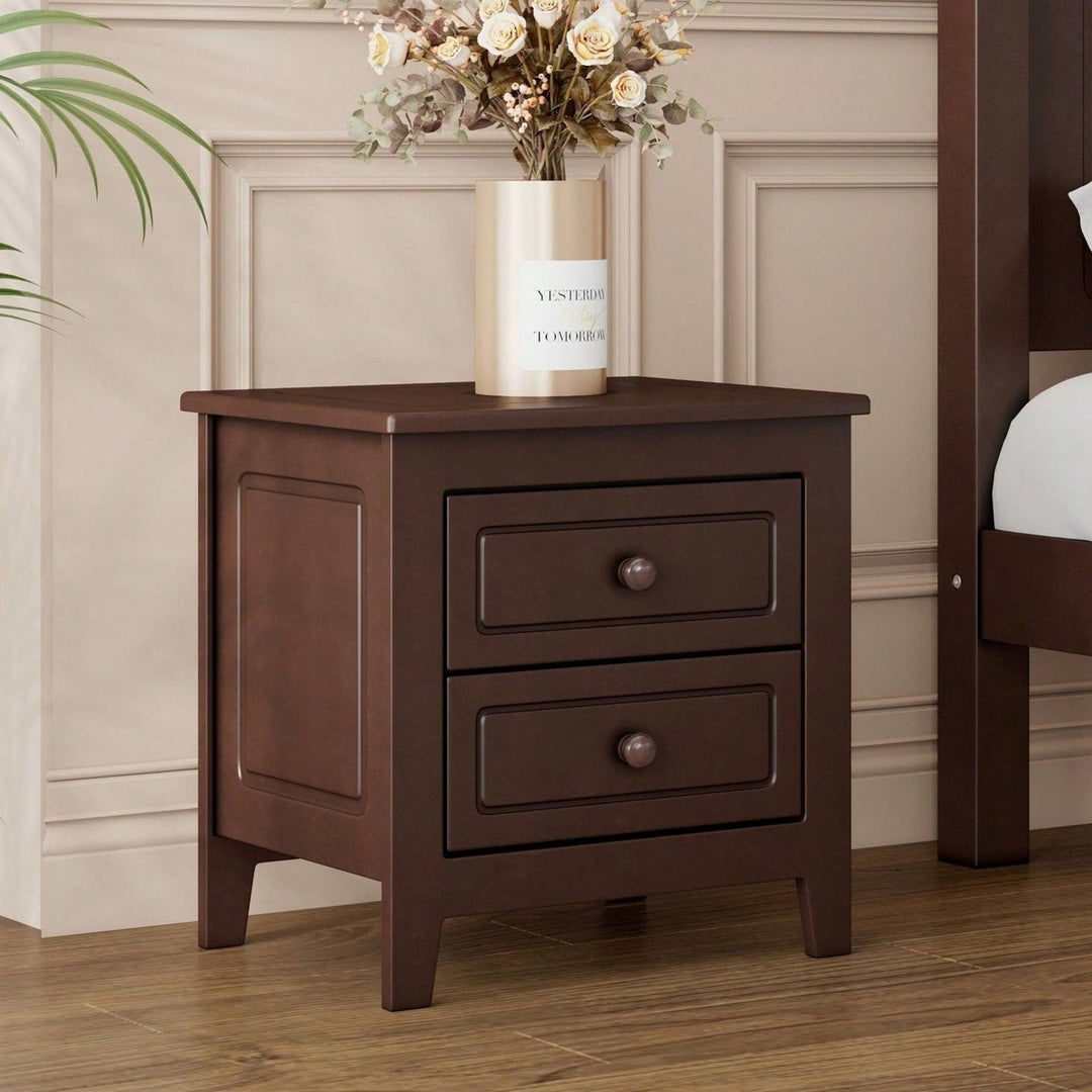 2-Drawer Nightstand For Bedroom, Mid Century Retro Bedside Table With Classic Design Image 1