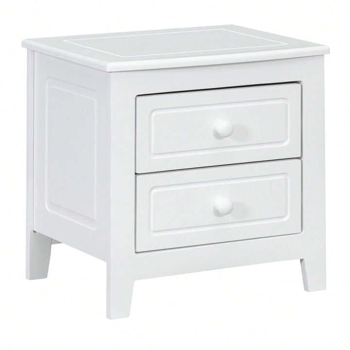 2-Drawer Nightstand For Bedroom, Mid Century Retro Bedside Table With Classic Design Image 4