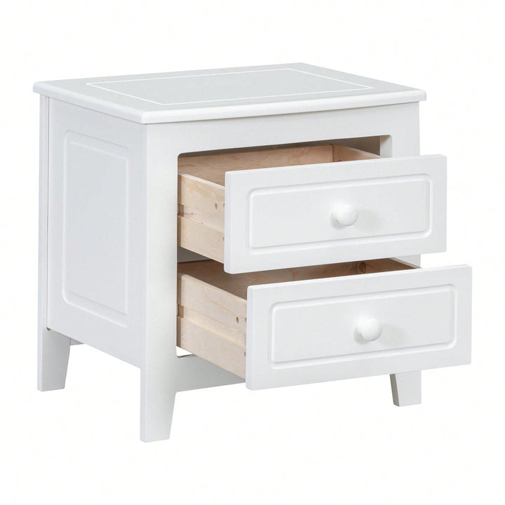 2-Drawer Nightstand For Bedroom, Mid Century Retro Bedside Table With Classic Design Image 5