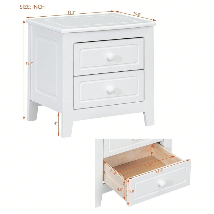 2-Drawer Nightstand For Bedroom, Mid Century Retro Bedside Table With Classic Design Image 8