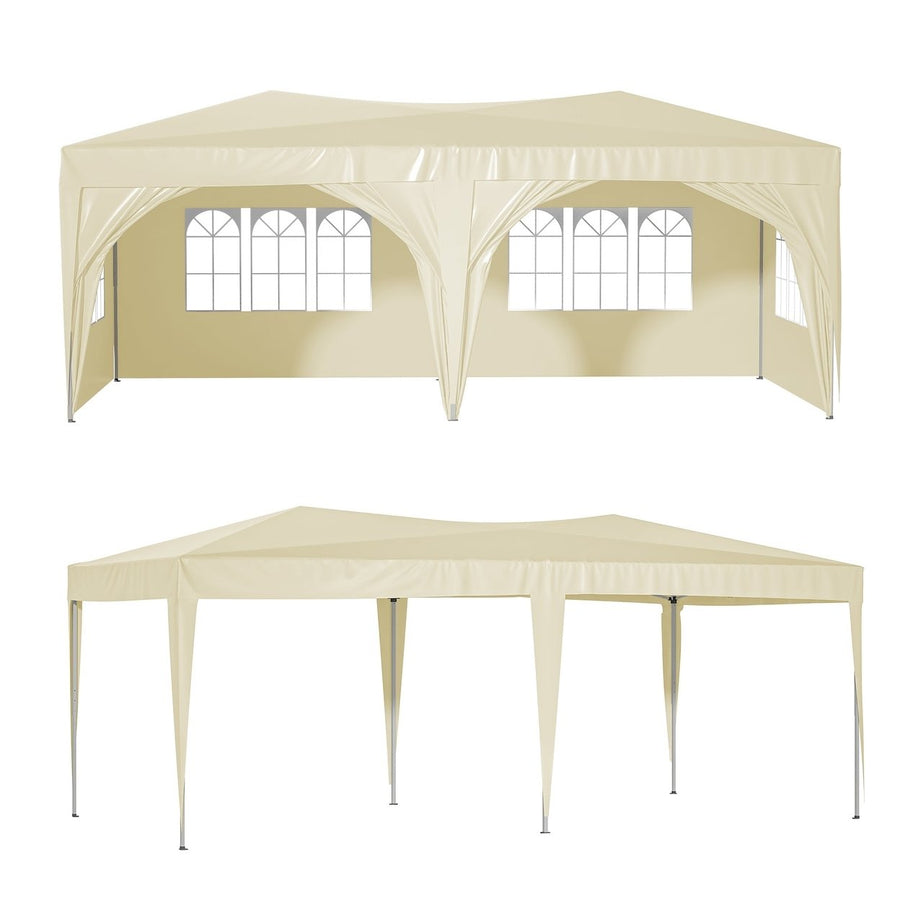 10x20 Beige Pop Up Canopy Tent with 6 Sidewalls Waterproof Commercial Outdoor Shelter Adjustable Heights Carry Bag Sand Image 1