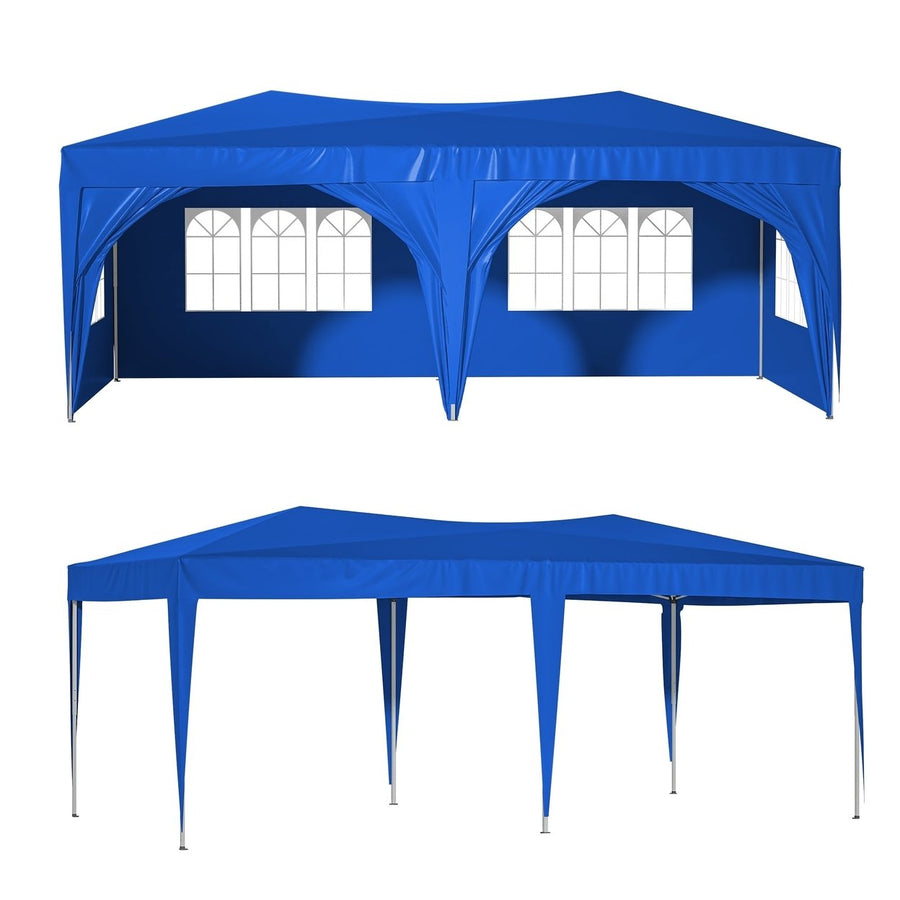 10x20 Blue Pop Up Canopy Tent with 6 Sidewalls Waterproof Commercial Outdoor Shelter Adjustable Height Carry Bag Sand Image 1