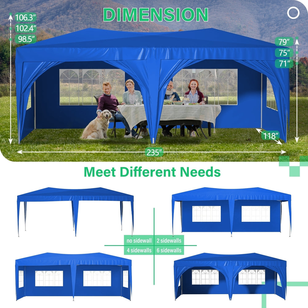 10x20 Blue Pop Up Canopy Tent with 6 Sidewalls Waterproof Commercial Outdoor Shelter Adjustable Height Carry Bag Sand Image 2