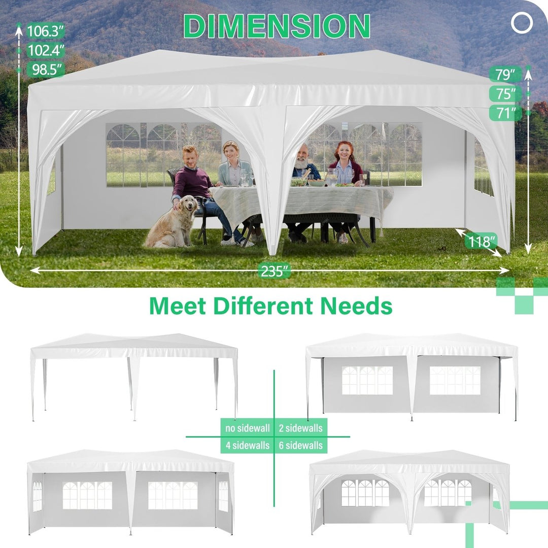 10x20 Waterproof Pop Up Canopy Tent with 6 Sidewalls Adjustable Height Carry Bag Sand Bags Ropes and Stakes for Outdoor Image 2