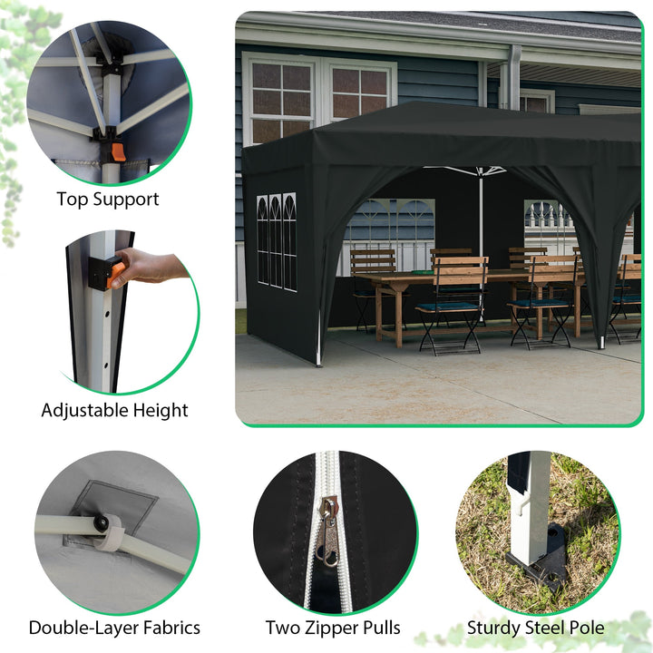 10x20 Pop Up Canopy Tent with 6 Sidewalls Waterproof Commercial Outdoor Shelter Adjustable Height with Carry Bag Sand Image 4