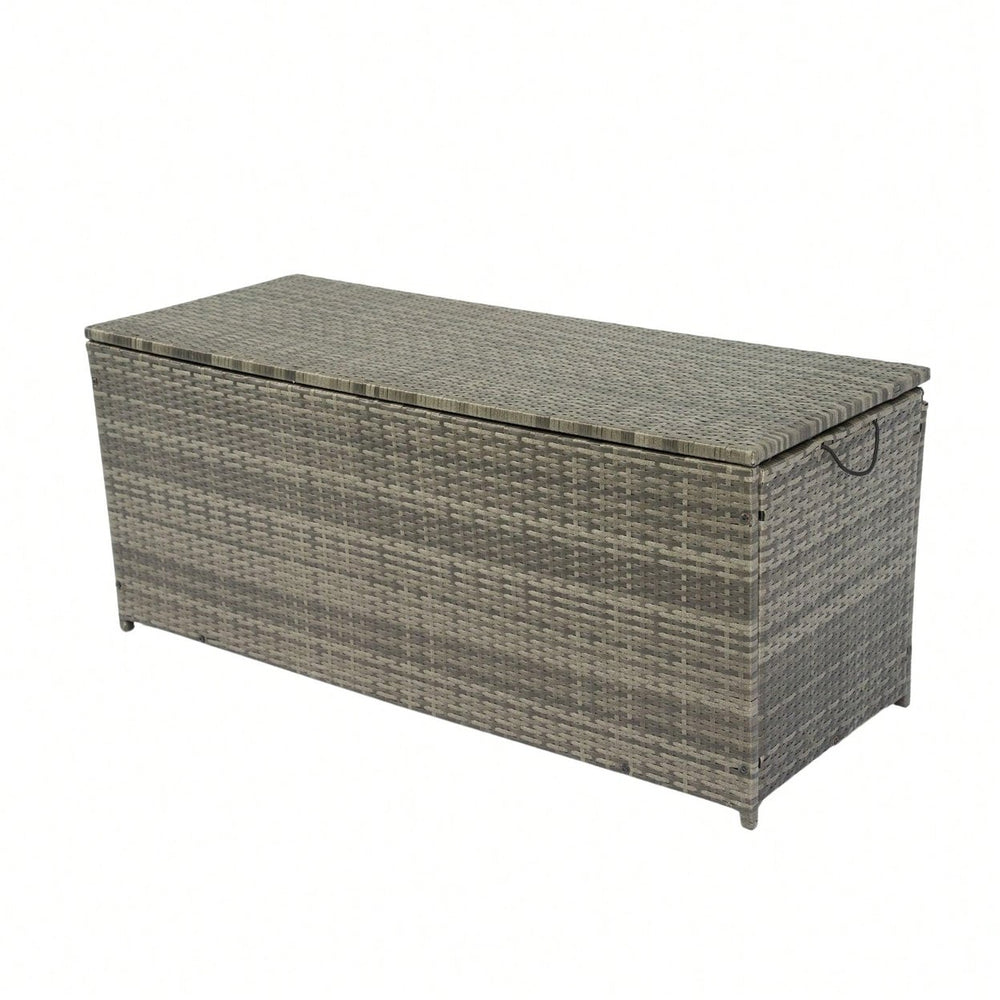 113 Gallon Wicker Patio Deck Boxes With Lid, Outdoor Cushion Storage For Kids Toys, Pillows, Towel Grey Wicker Image 2