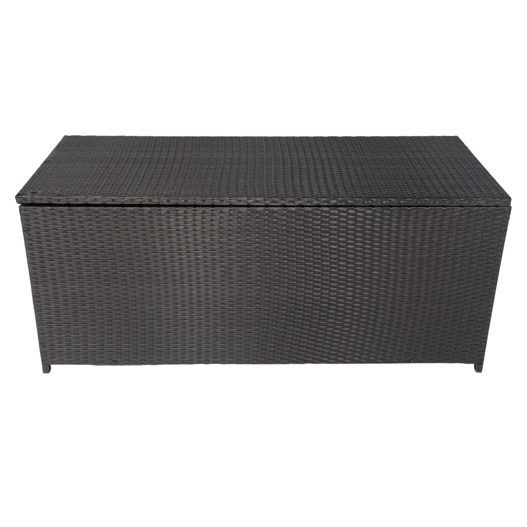 113 Gallon Outdoor Storage Box - Wicker Patio Deck Container with Lid for Cushions, Toys, Towels - Stylish Black Storage Image 4