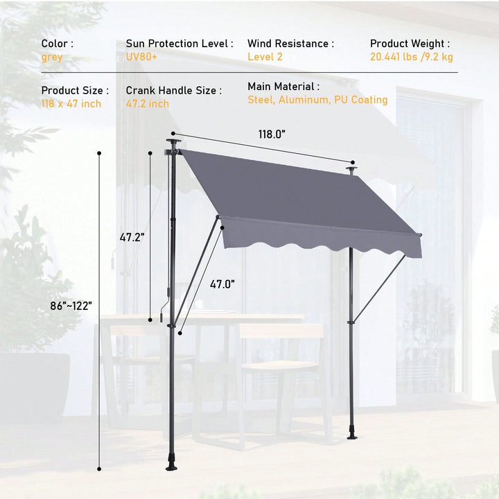 118 Inch Adjustable Outdoor UV Protection Canopy Sun Shade Cover for Patio Door and Window Image 5