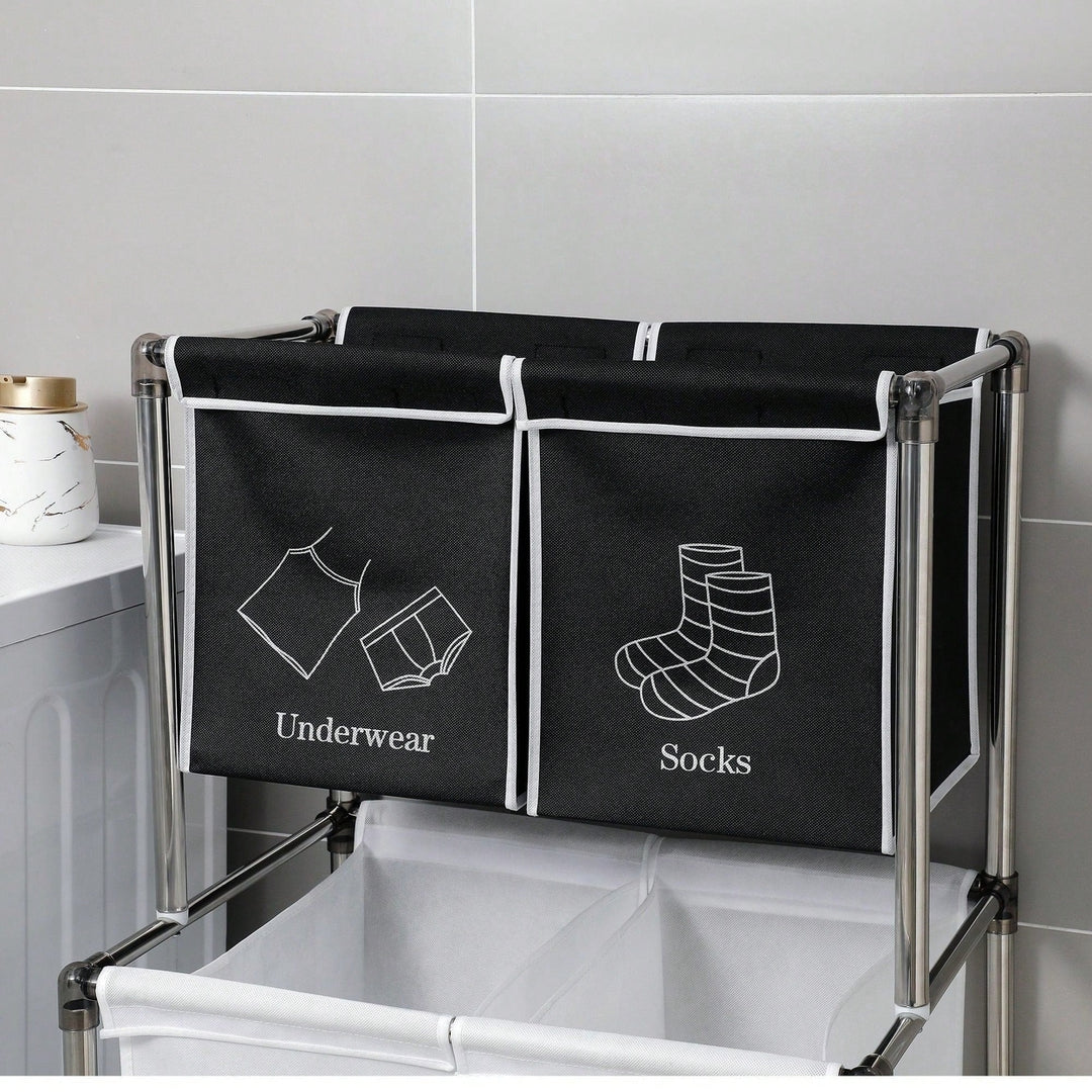 2 Tier Laundry Sorter With 4 Removable Bags For Organizing Clothes, Laundry, Lights, Darks Image 4