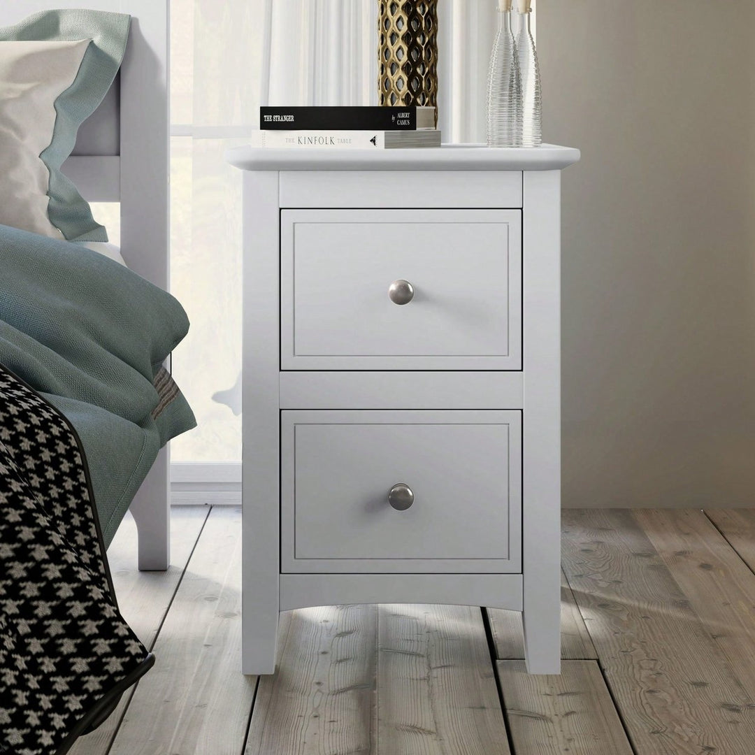 2-Drawer Solid Wood Nightstand End Table In White Image 1