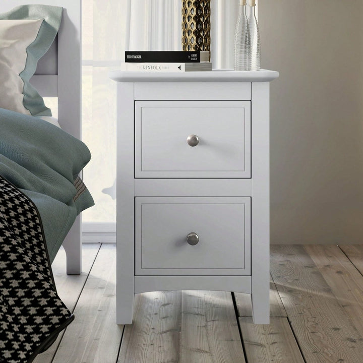 2-Drawer Solid Wood Nightstand End Table In White Image 1