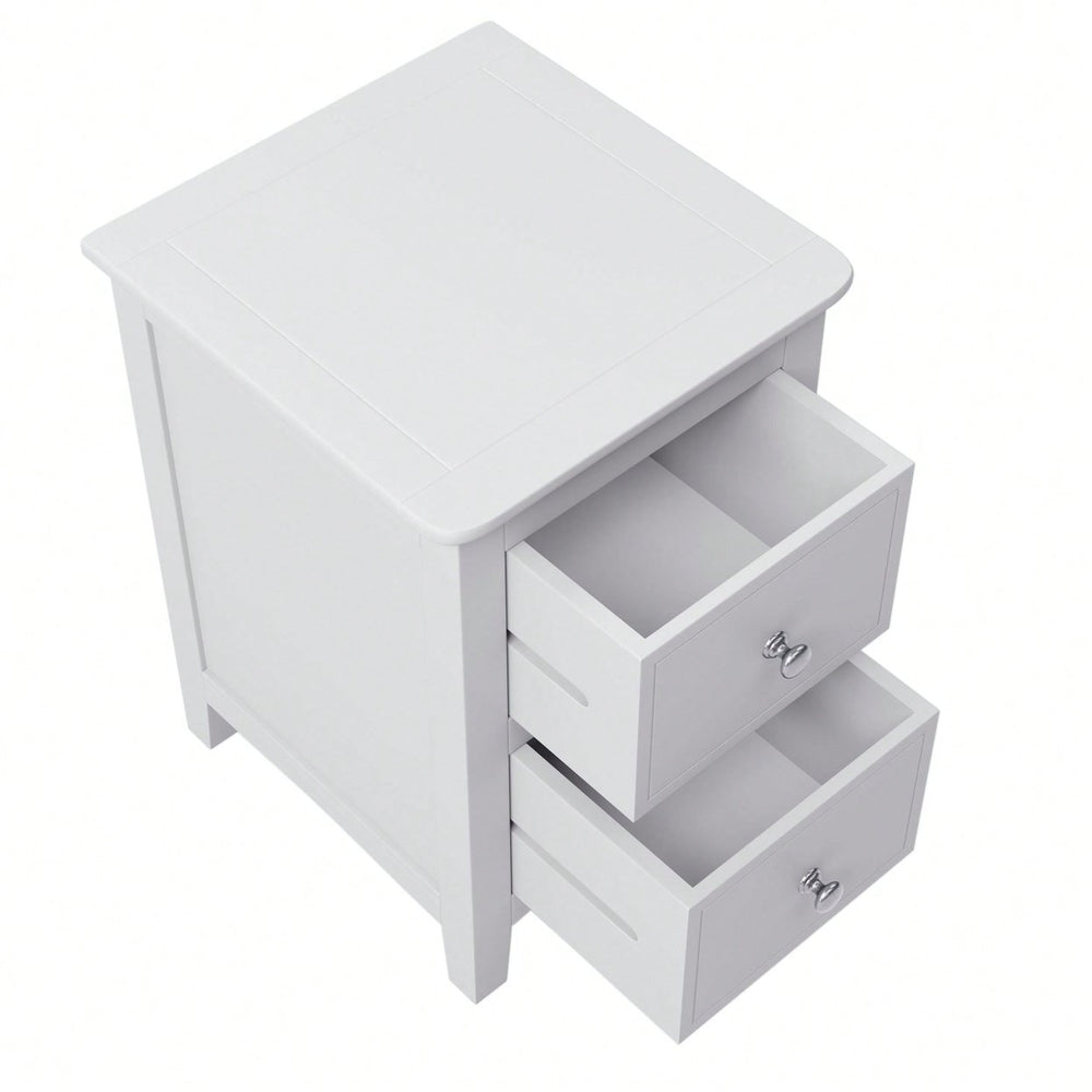 2-Drawer Solid Wood Nightstand End Table In White Image 2