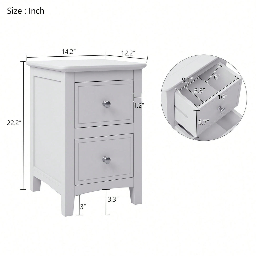 2-Drawer Solid Wood Nightstand End Table In White Image 3