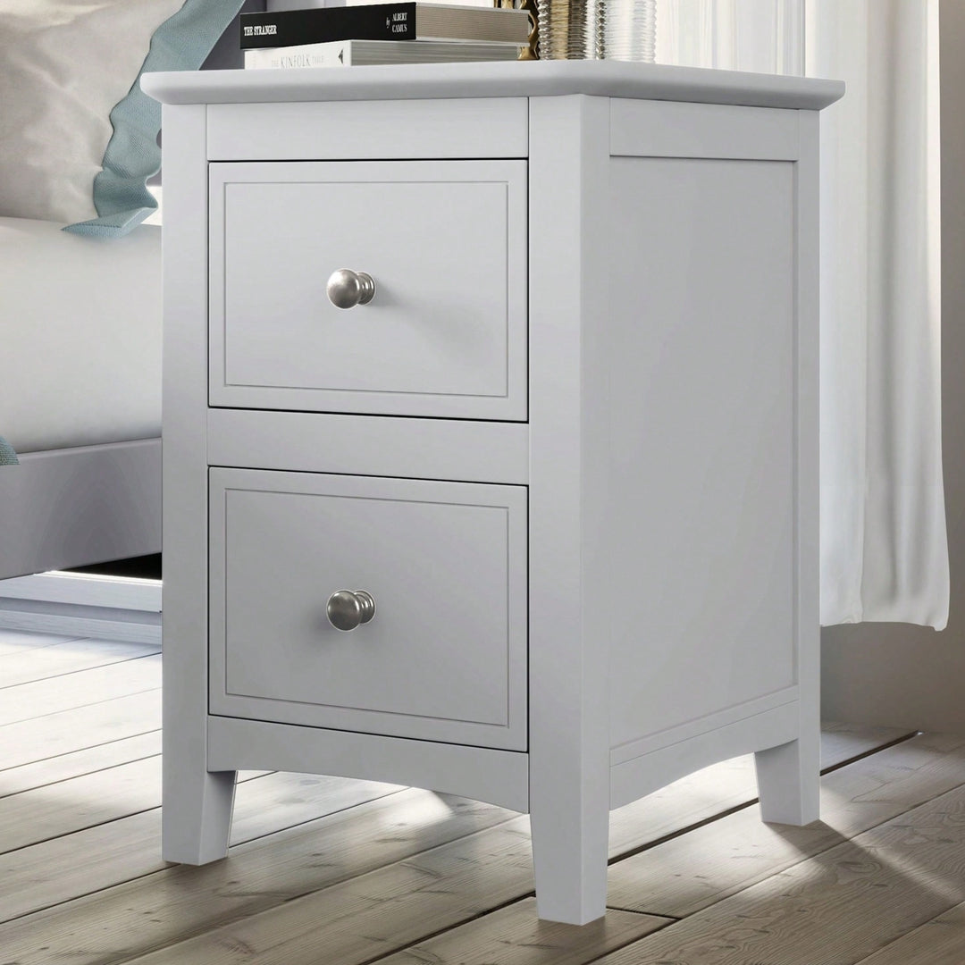 2-Drawer Solid Wood Nightstand End Table In White Image 4